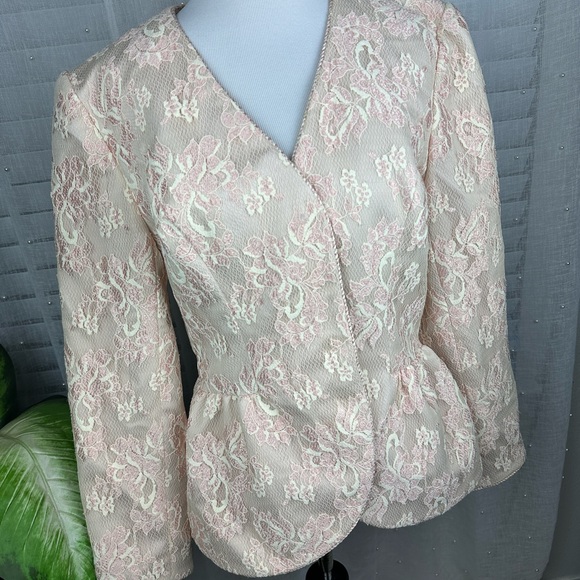 Designer Victor Costa Nahdree Princess Pink Gold Lacework Blazer Jacket Size 6 - Picture 11 of 11